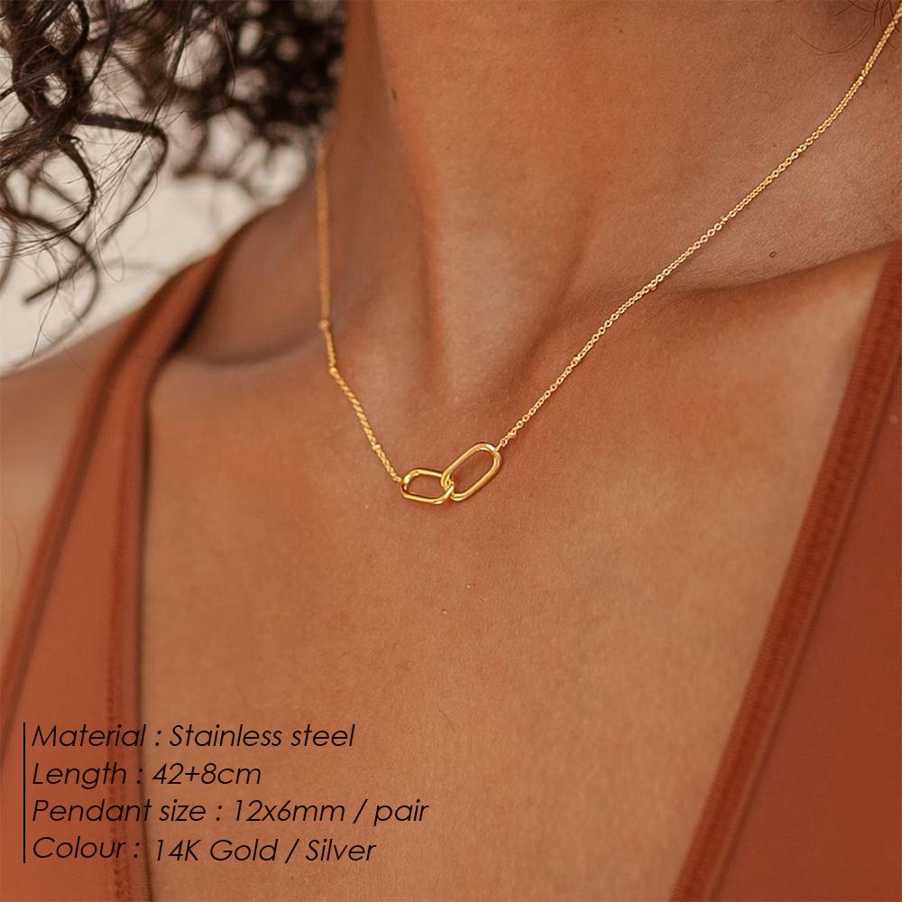 eManco Hot Fashion Stainless Steel Link Infinity Necklace Geometric Double Paperclip Pendant Women s Simple Jewelry Wholesale серебряный