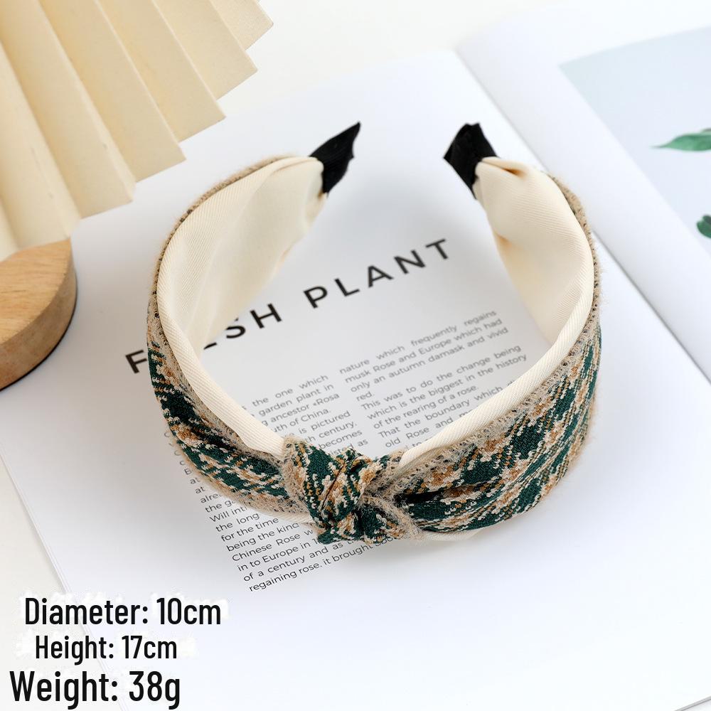 French Vintage Plaid Headband: Elegant Autumn/Winter Skull Headdress for Women