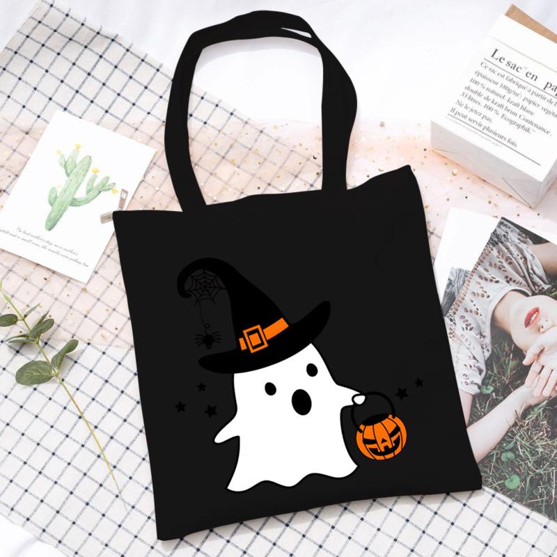 Halloween Printed Shoulder Bag Female Large Capacity Student Canvas Bag Tutoring Shopping Bag
