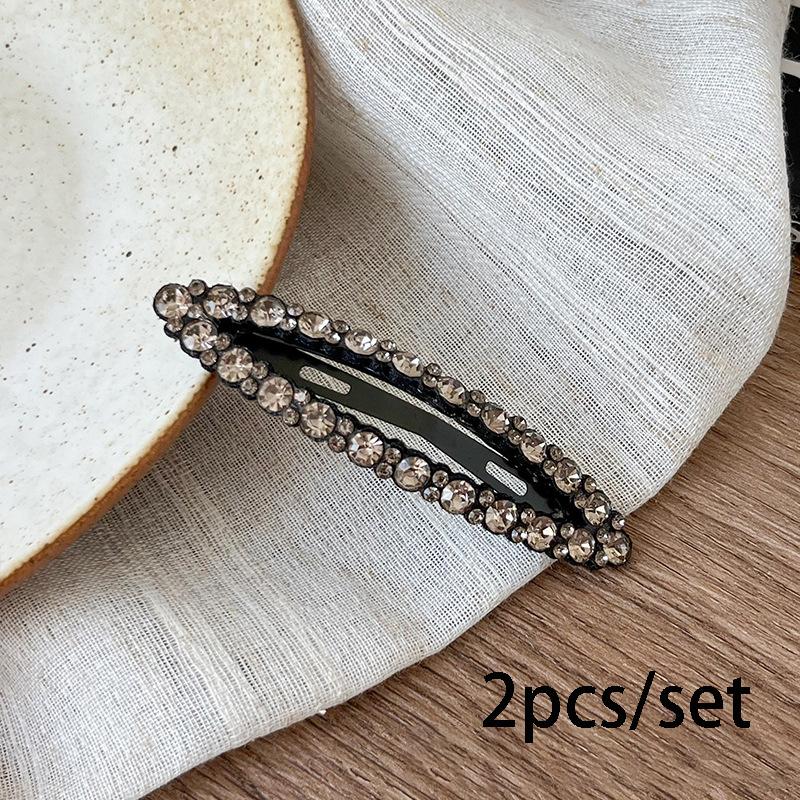 2pcs/set Rhinestone Hair Clips Long Barrettes Colorful Crystal Oval Geometric Side Pins Bling Hairpin Women Hair Accessories
