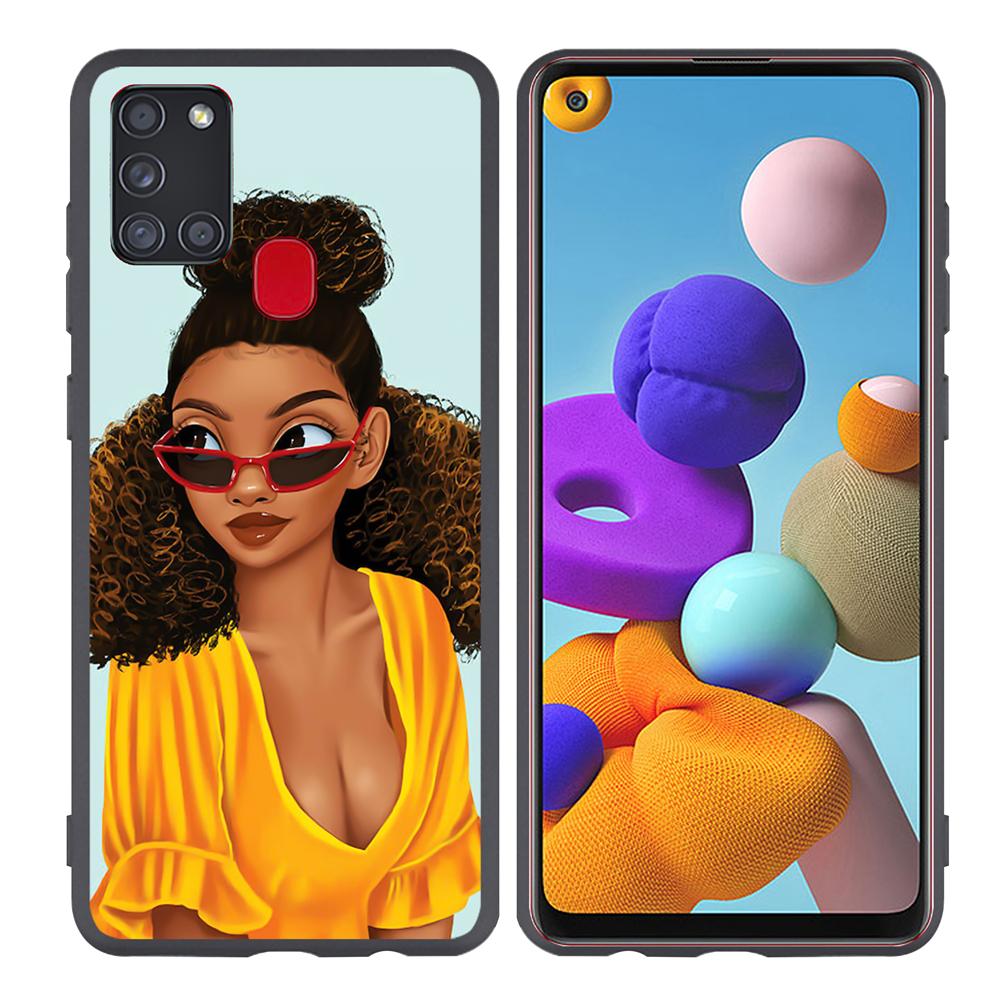 Cartoon Black Girls Printed Soft Mobile Phone Case for Samsung Galaxy A54 A32 S25 Matte Finish Shockproof