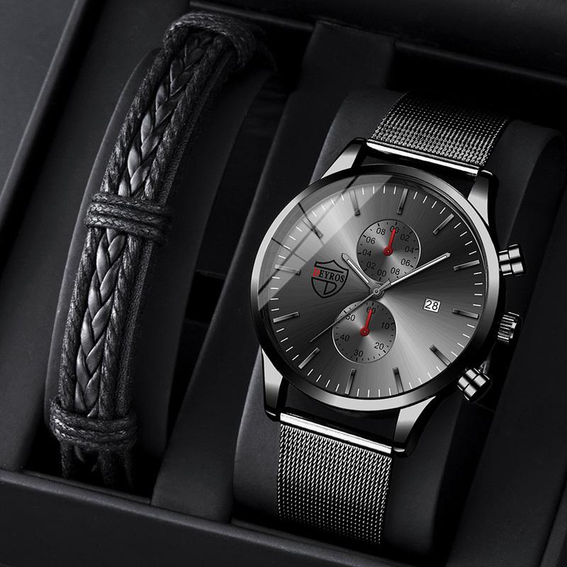 

DEYROS Мужские деловые часы с календарем и светящимися часами Fashion Hundred Мужские кварцевые наручные часы и браслет, мужские подарки