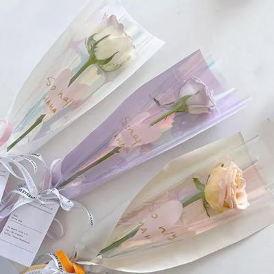 10ks Single Rose Rukávy Taška na balení květin Kytice Tašky na balení Průhledné celofánové květinové obaly na Valentýna