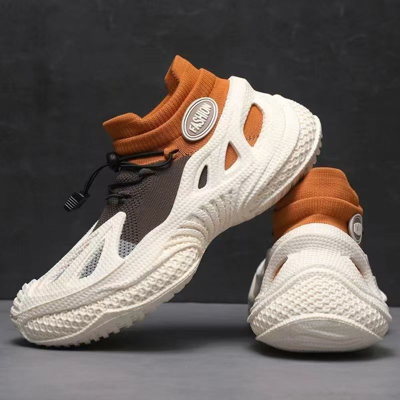 Autumn mesh breathable new high-elastic sports fly-woven thick-soled heightening sports and leisure shoes