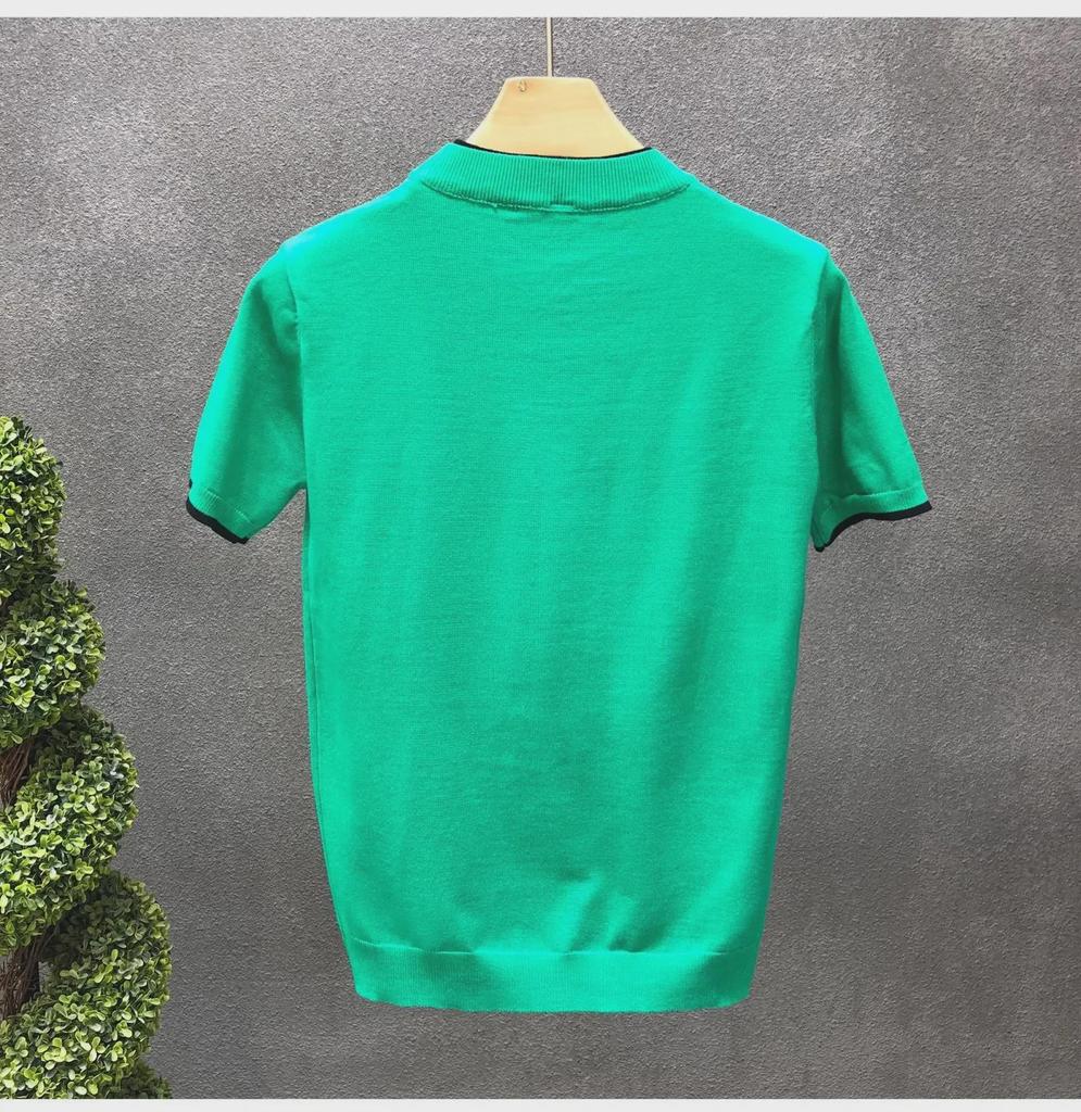 Men's Trendy White Knitted Ice Silk Short-Sleeve Sweater T-Shirt