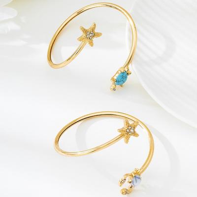 Single Summer Ocean Wind Inlaid Synthetic Zircon Starfish Turtle Crab Opening Adjustable Bracelet Daily Leisure