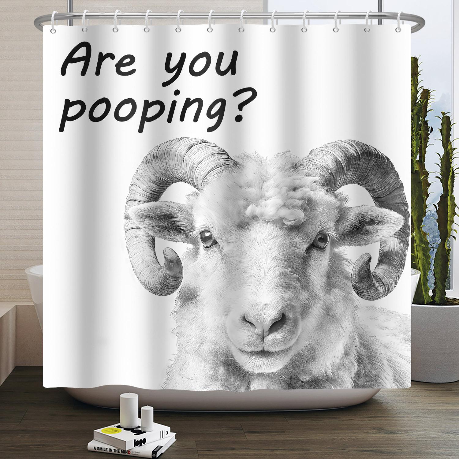 

Funny Waterproof Shower Curtain Are You Pooping Animal Print Rabbit Cat Dog Cow Bathroom Decor Humor Bath Curtain With Hooks W60H190(CM)-1 Pcs