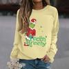 Women's Fashion Casual Long Sleeve Solid Color Christmas Printed Round Neck Top Sweatshirt