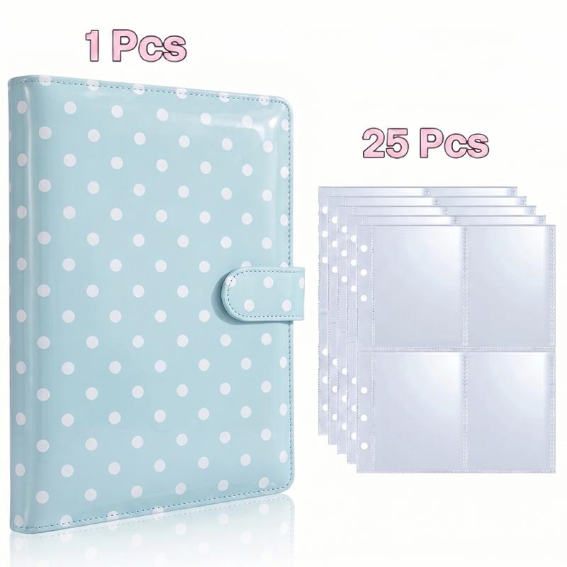 Macaron Polka Dot A5 PU Leather Card Binder 100 Grid Card Collection Album With 4 Grid Card Sleeves Collectible Storage Book