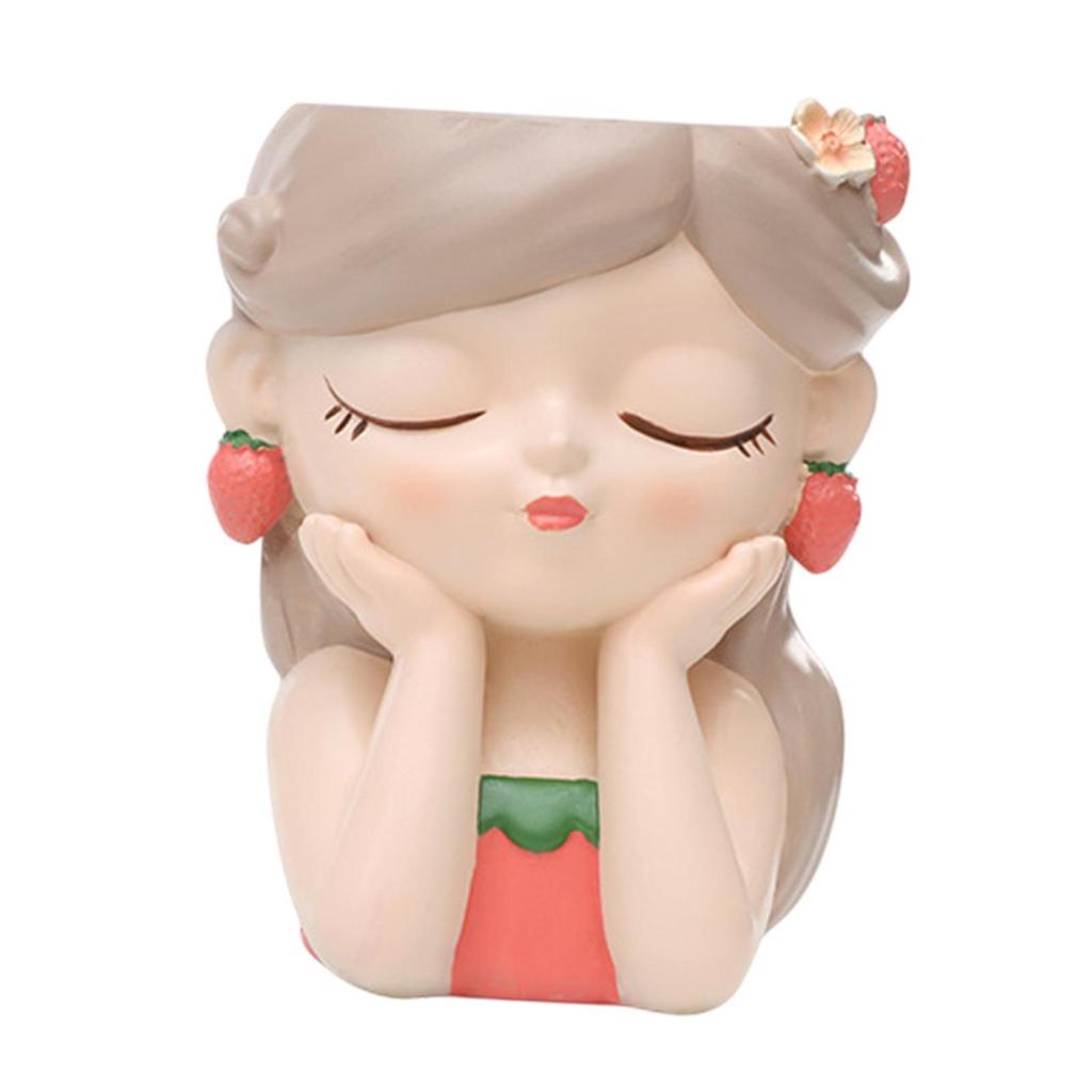 Cartoon Girl Planter Decorative Plant Pot for Office Cafe Outdoor Indoor