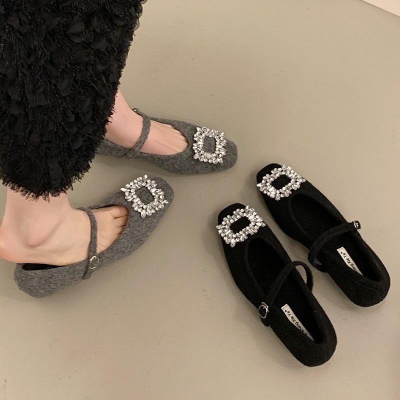 Low Heel Thick Heel Mary Jane Women's Shoes New Autumn and Winter Rhinestone Gentle Evening Shoes with Skirt Single Shoes