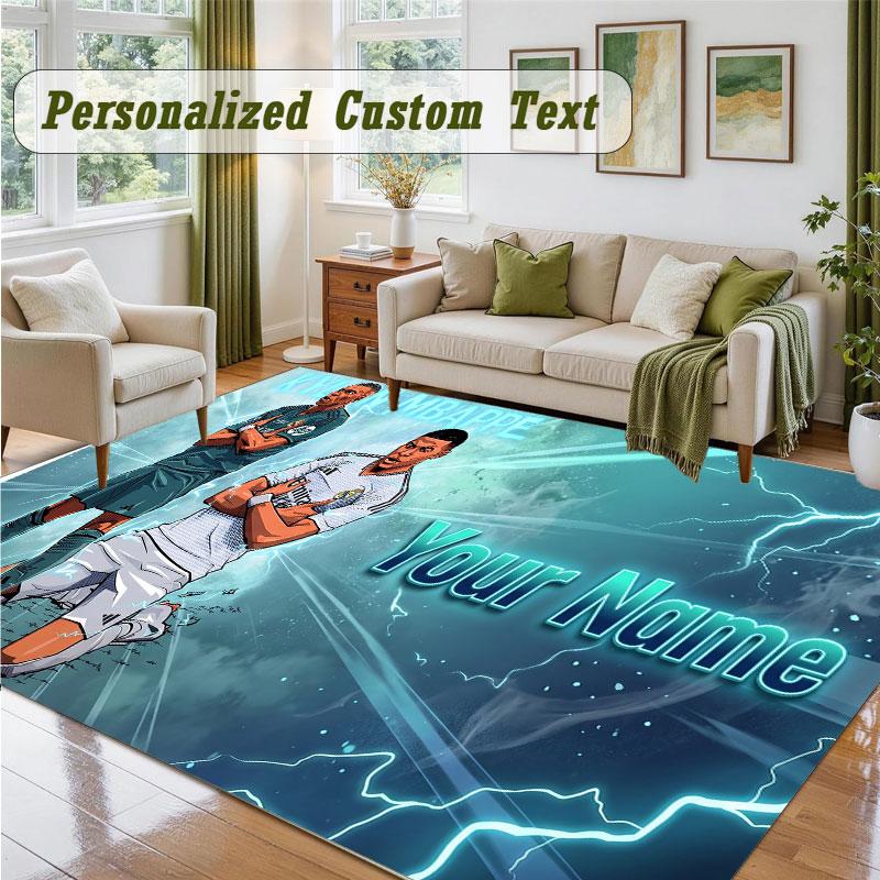 Crystal Velvet Square Rug Custom NameKylian Mbappe Pattern Non Slip Home Floor Decor Rug