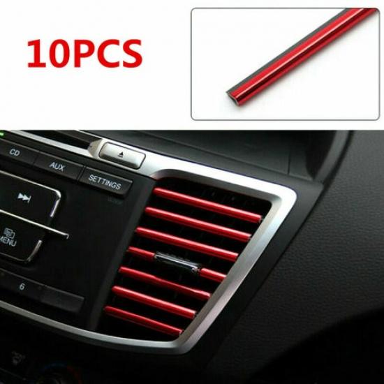 10PCS Car Accessories Red PVC Air Conditioner Air Outlet Decoration Strip Cover