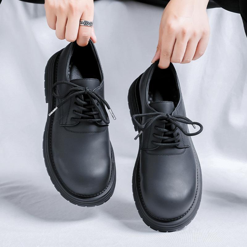 Men's thick-soled heightened derby shoes, retro and old big head shoes, uncomfortable lace-up low-top shoes-R