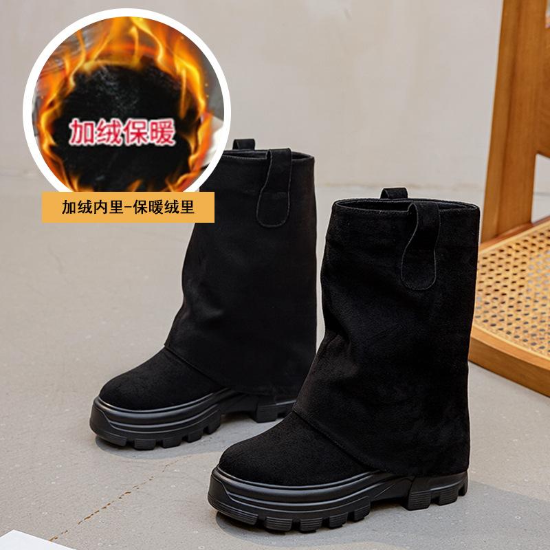 

Ботильоны с голенищем-трубой, съемные, с толстой подошвой 8 см, женские осенне-зимние, двухслойные, с нерегулярными складками, нишевый тренд 40