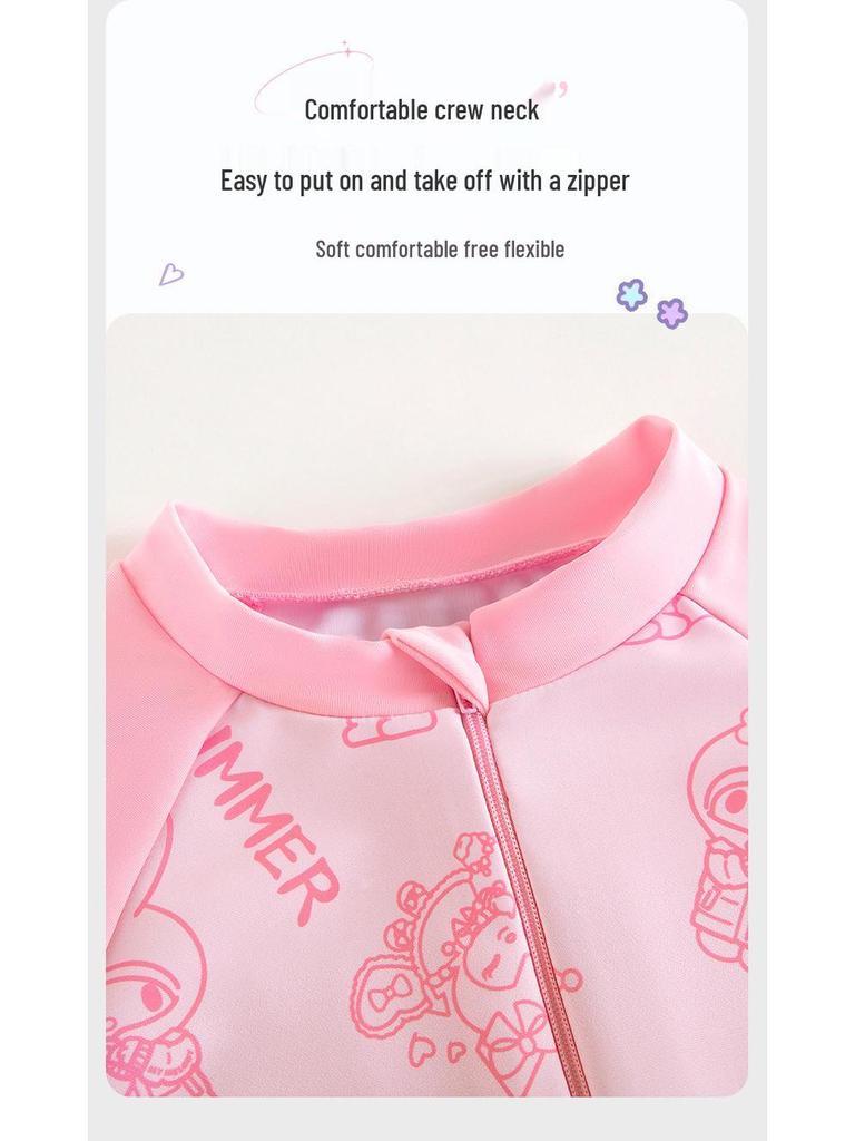 Kuromi Girls' Long Sleeve Sun Protection One-Piece Swimsuit for Kids - Professional Training Boxer Style