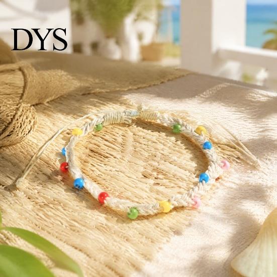 Colorful Summer Beach Accessories Handmade Braided Bracelet for Women, Bohemian Woven Wrist Rope Wristbands with Rice Beads, Adjustable Knot