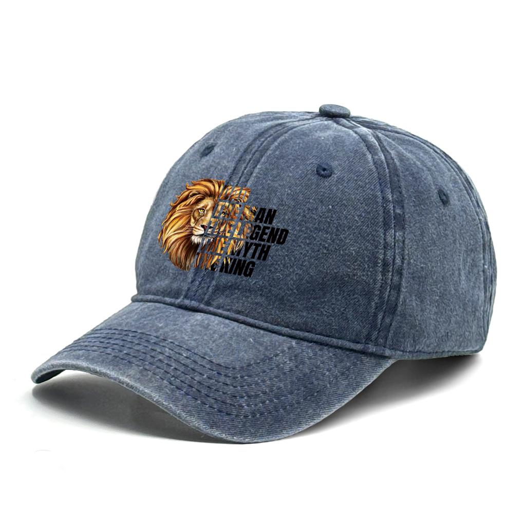 DAD Man Lion Print Adjustable Baseball Cap Cotton Dad Hat Washed Retro Solid Color Snapback Baseball Hat One Size Fits All