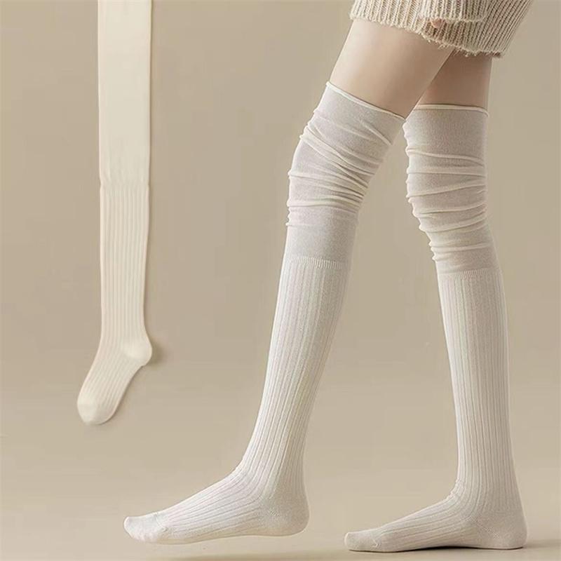 1/3/5Pairs Knee High Socks Thin Long Stacked Socks Women's High Solid Colour Patchwork Socks High Elasticity Stockings