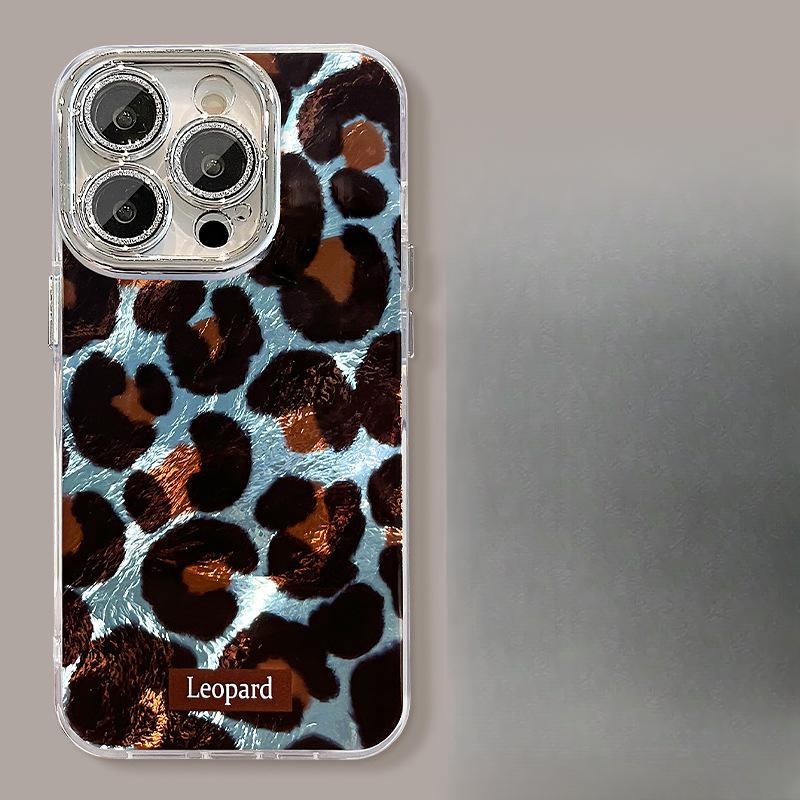 Retro Leopard Print Bracket Bracelet Suitable for Apple 16PRO Mobile Phone Case 15 Tin Foil Pattern 14 Full-inclusive Lens Film X Advanced