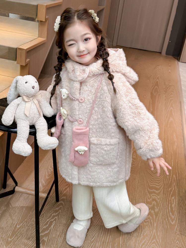 2025 Girls' Fleece-lined Lambswool Coat - Stylish Autumn/Winter Sweater for Kids
