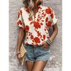Fashion Floral Women's Shirt V-neck Bat Sleeve Shirt Casual Loose Fitting Shirt
