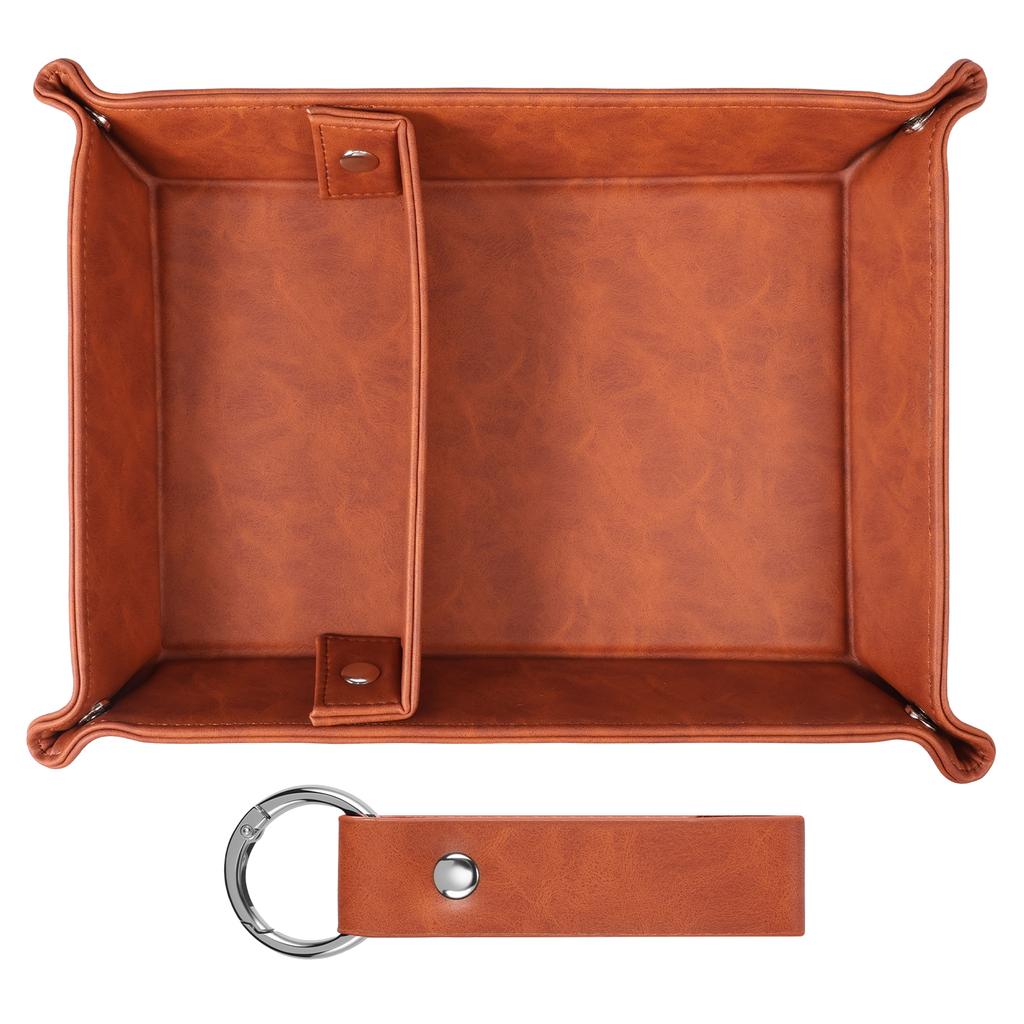 PU Leather Storage Tray Folding Valet Tray for Glasses Mobile Phone Earphones Key Wallet Sundries Desktop Bedside Organizer