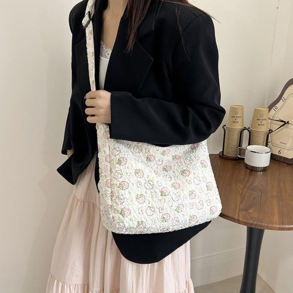 Large Capacity Cartoon Crossbody Bag Nylon Shopping Tote Bag Cute Canvas Shoulder Bag  Office