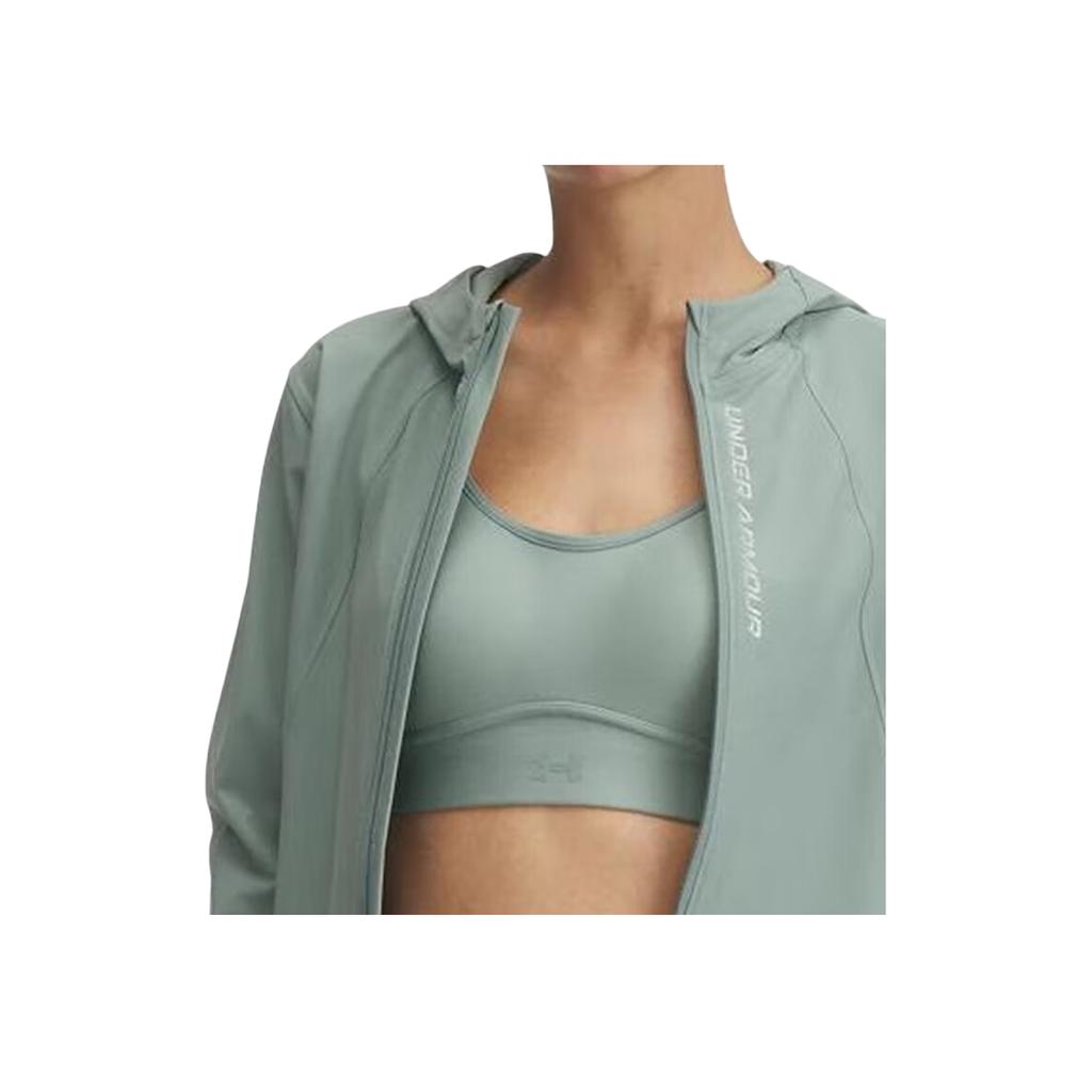 Under Armour SS25 Out The Storm Series Letter Print Casual Hooded Long Sleeve Jacket Women Jackets Lime-Green 1377043-348