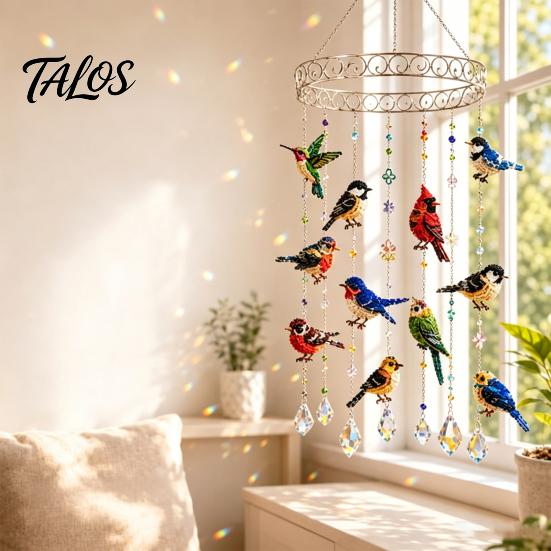 Modern Minimalist Patio Decor Graceful Bird Wind Chime, Stained Outdoor Sun Catcher Windchime, Colorful Yard Spiritual Peace Meditation Decorations,