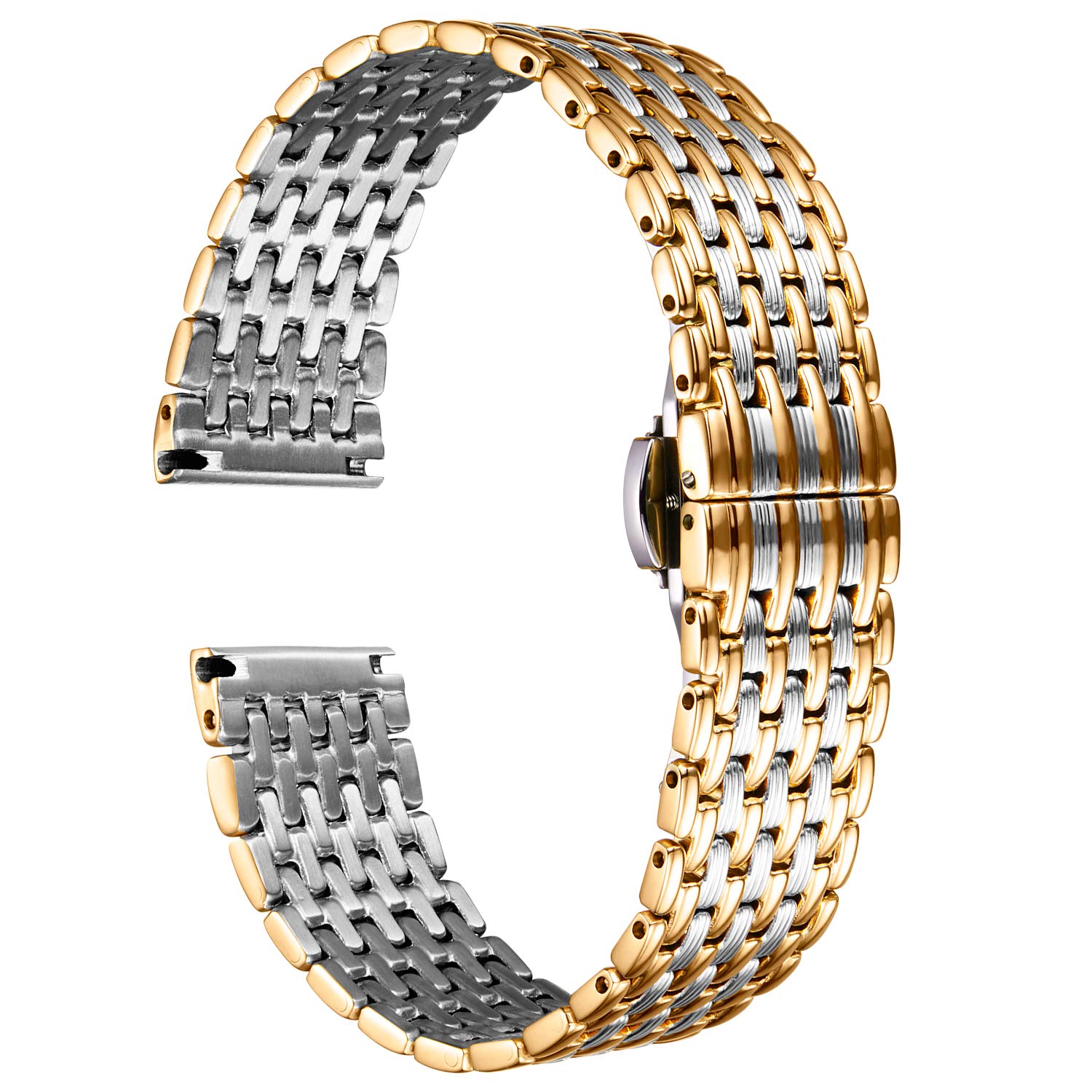 

Ремешок для часов BINLUN из нержавеющей стали для мужчин и женщин, 12 мм, 14 мм, 16 мм, 18 мм, 20 мм и 22 мм с застежкой-бабочкой (Серебро и Золото, 12 мм)