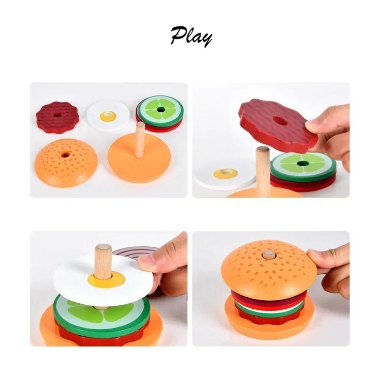 DIY Pretend Play Toys Simulation Hamburger Sandwich Shape Color Pairing Puzzle Food Play House Early Education Toys For Children