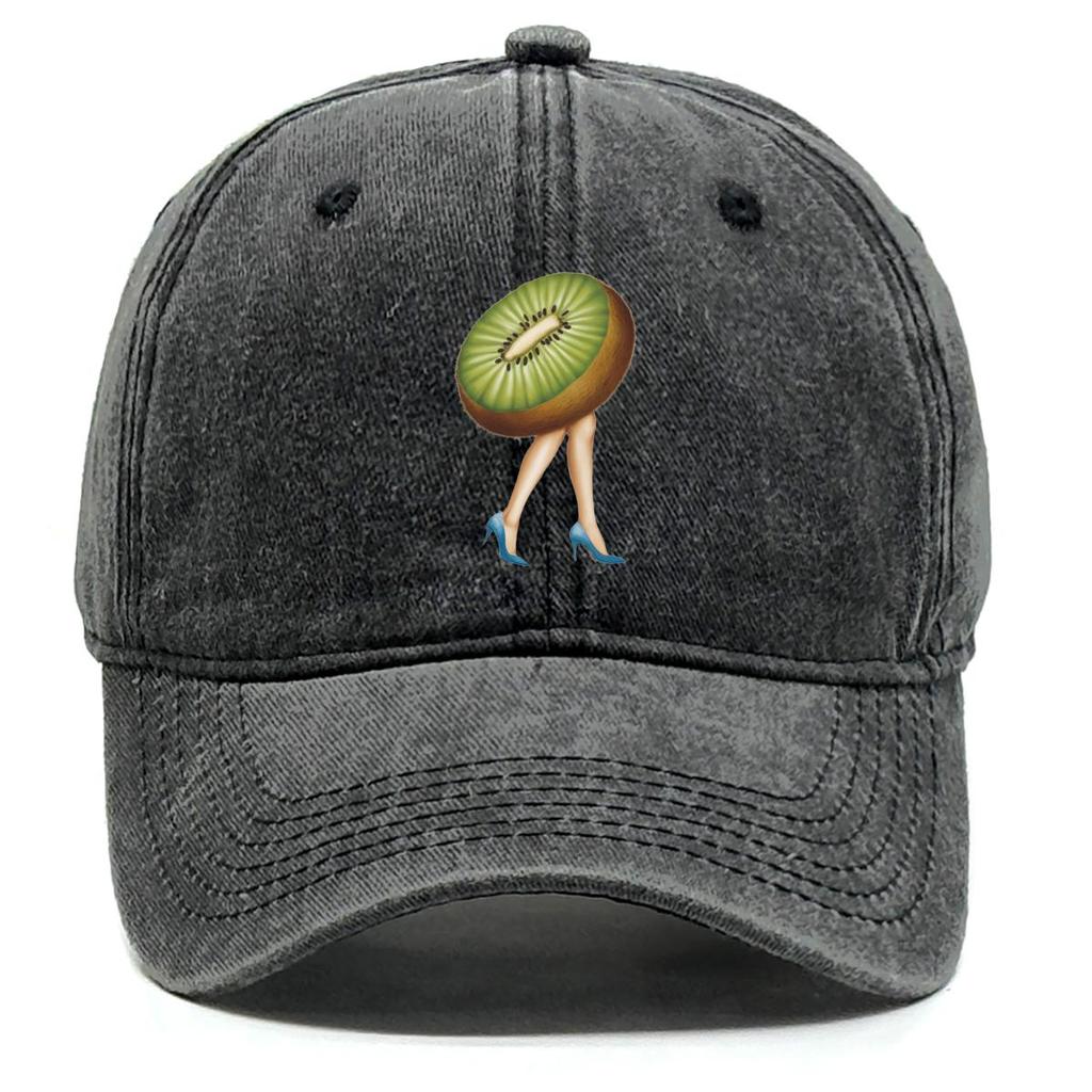 Kiwi Fruit High Heels Print Adjustable Sun Hat, Fruit Trucker Hat Headwear Unisex Simple Cotton Snapback Baseball Cap