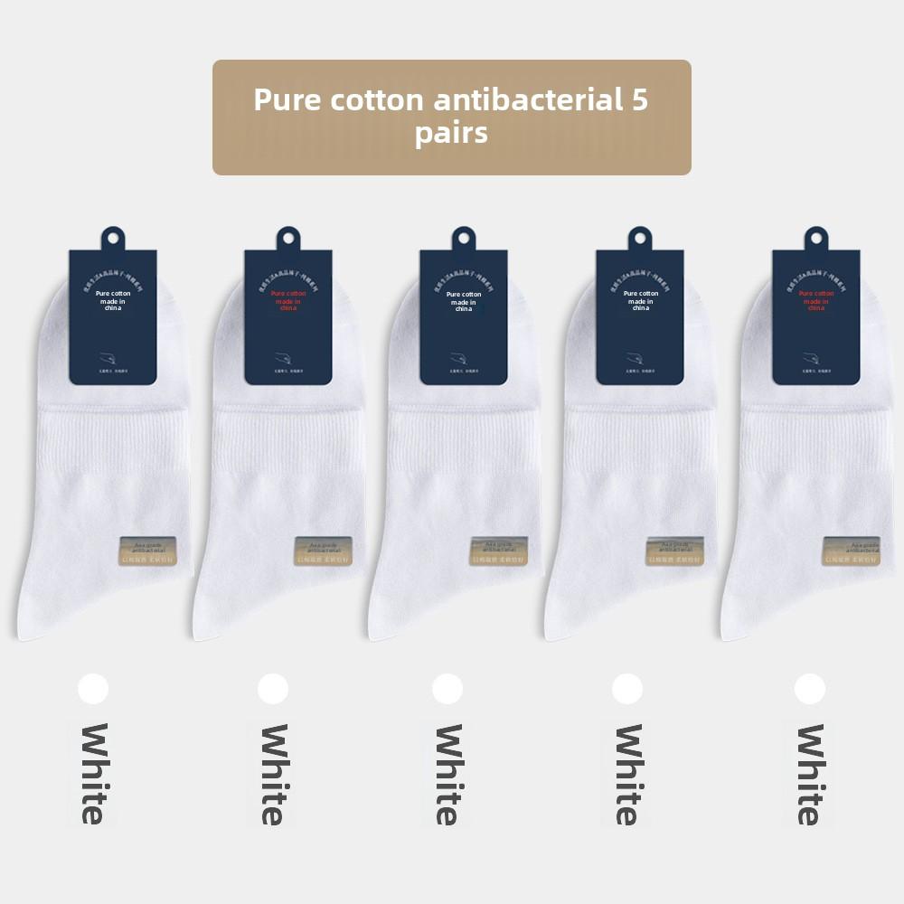 5 Paar Herren Frühling und Herbst Reine Baumwolle Atmungsaktiv Schweißabsorbierend Einfarbig Business Casual Mittelwaden Socken