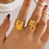 Stainless Steel Geometric Circular Wide Rings for Women Men Classic Sun Round Pendant Chunky Opening Rings Jewelry Accessories