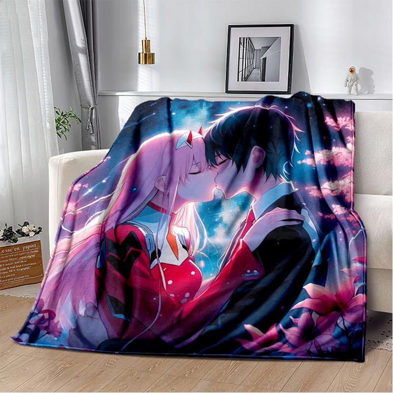 Zero Two 29 Style Cartoon 002 Hiro Sexy Girl DARLING In The FRANXX Flannel Blanket,Soft Throw Blanket for Home Bedroom Bed Sofa