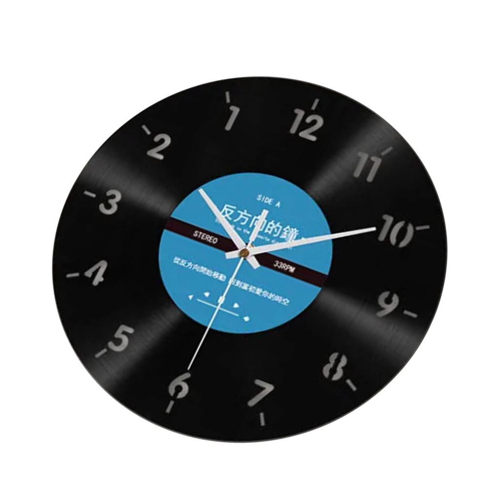 Retro Styles Reverse Running Time Wall Clock 12Inch Quiet Movement Vinyls Record Wall Clock for Living Room Decoration