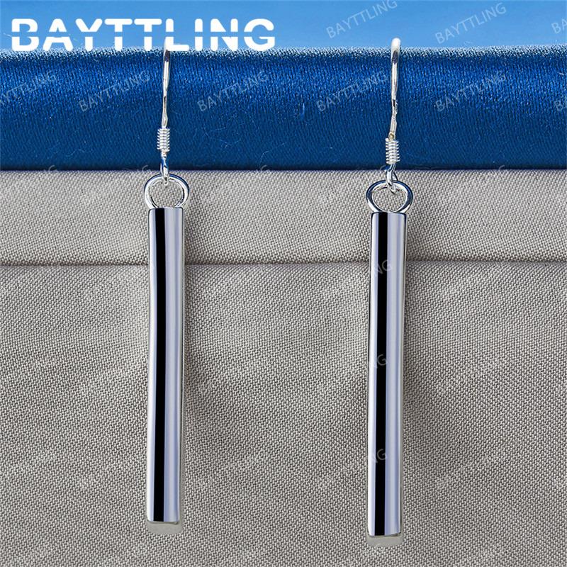 Luxury 925 Sterling Silver Delicate Long Pillar Earrings for Women Fashion Accessories Jewelry Wedding Gifts