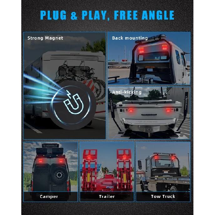 Rechargeable Wireless Reflective Lens Truck Taillights Brake Lights LED Trailer Rear Tail Turn Signal Lamp Caravan Camper Lorry
