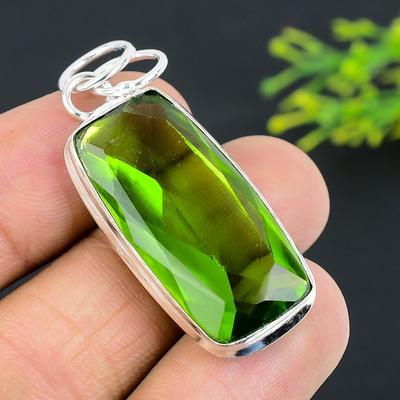 Pendentif cadeau en argent sterling 925 fait main avec pierre précieuse péridot naturelle 1,97" V5C88