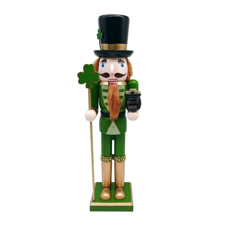 38cm Holz Grün Shamrock Nussknacker Designs Figur St. Patricks Day Figuren Irisches Festival Soldatenfigur für Sammler