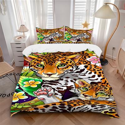 3pcs Leopard Print Duvet Cover Set, Cover For Bedroom Guest Room (1 Duvet Cover + 2 Pillowcase, Without Quilt), Yy250922119