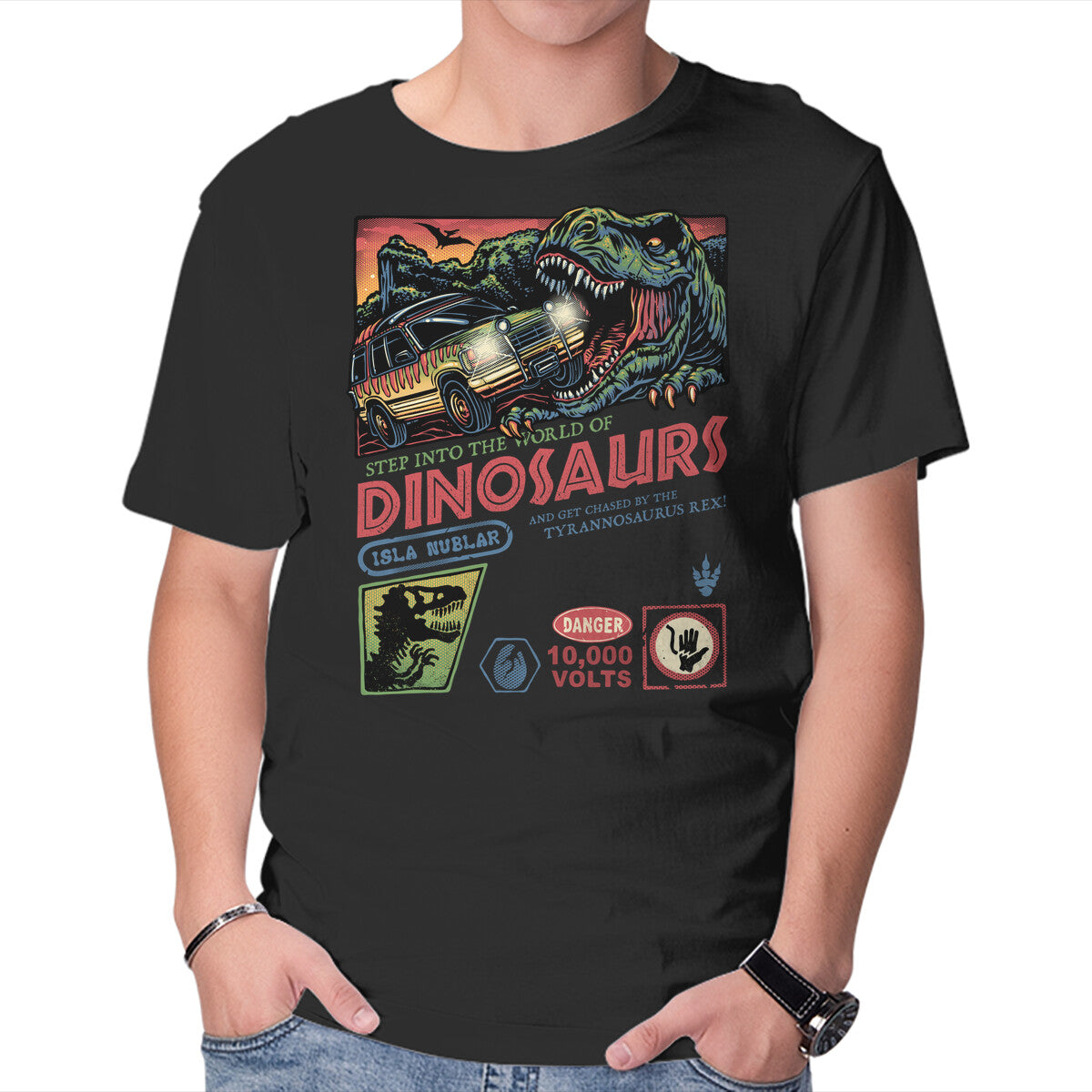 Unisex Crew Neck T-Shirt The World Of Dinosaurs Graphic Short Sleeve Casual Tee S