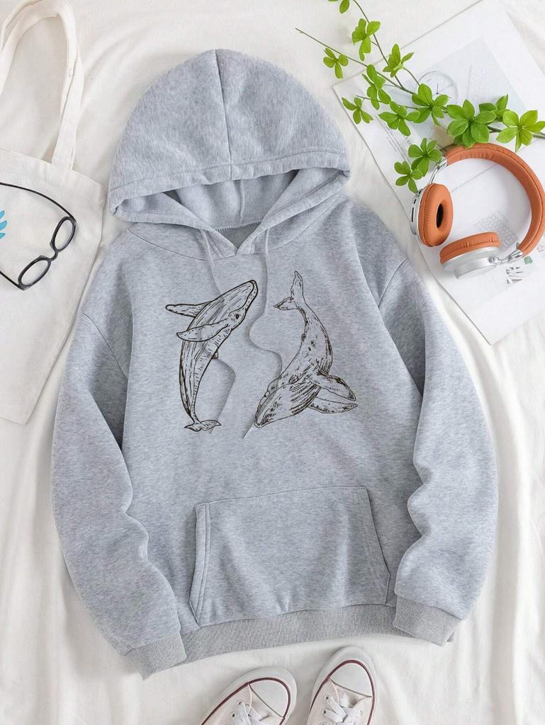 Creative Ocean Whale Printing Women Hoodie Loose Casual Hoody Autumn Multicolor Woman Streetwear All-Match Fleece Clothes