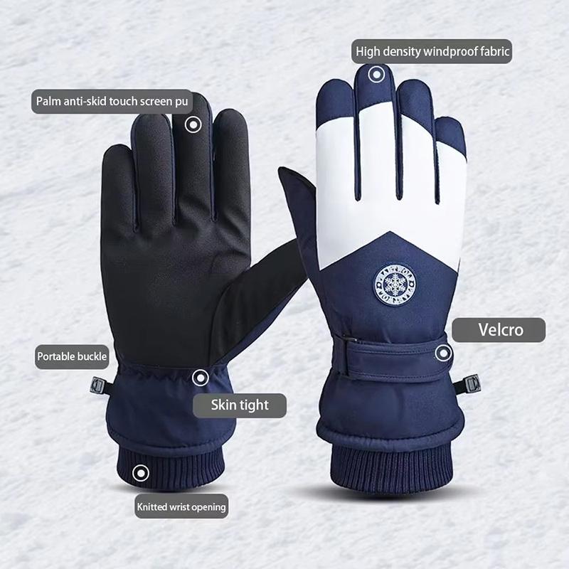 Winter Warm Waterproof Skiing Gloves for Unisex Touch Screen Wrist Adjustable Thick Gloves Outdoor Cycling Skiing Accessories