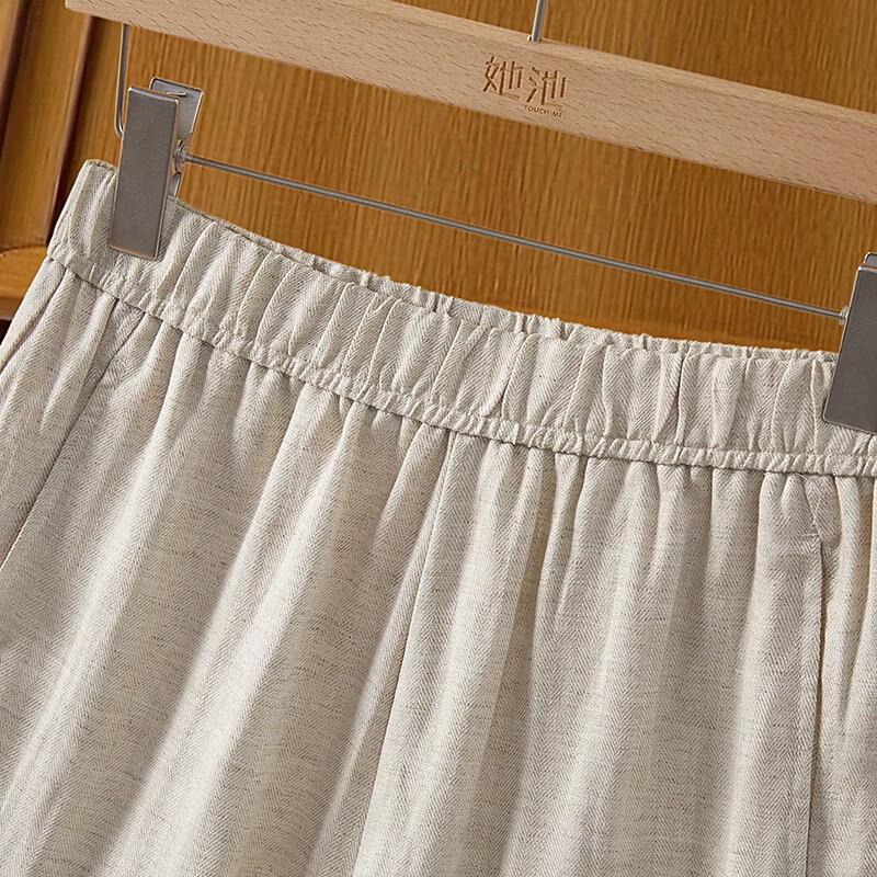 Damen Lyozell Leinen Lässige Cropped Hose