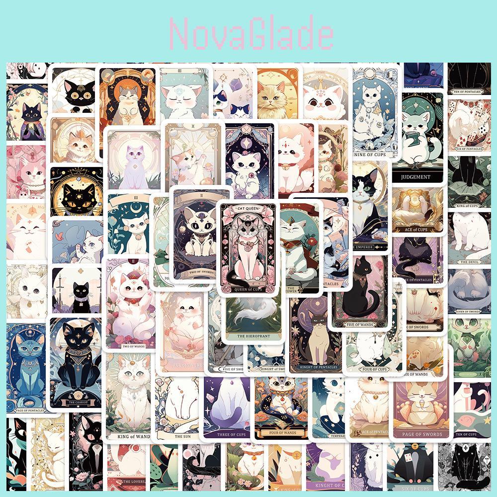 Cute Cartoon Cat Tarot Stickers Set Of 78 Waterproof Guitar Notebook Luggage Diy Decoration