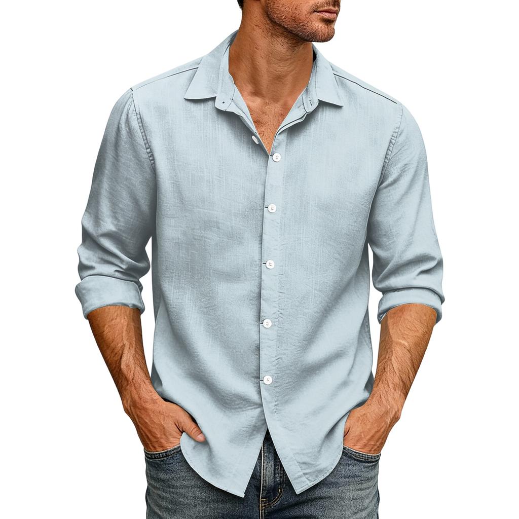Men's Loose Fit Long Sleeve Button Down Shirt Vintage Casual Versatile Breathable Top for Commute Outdoor Daily Wear