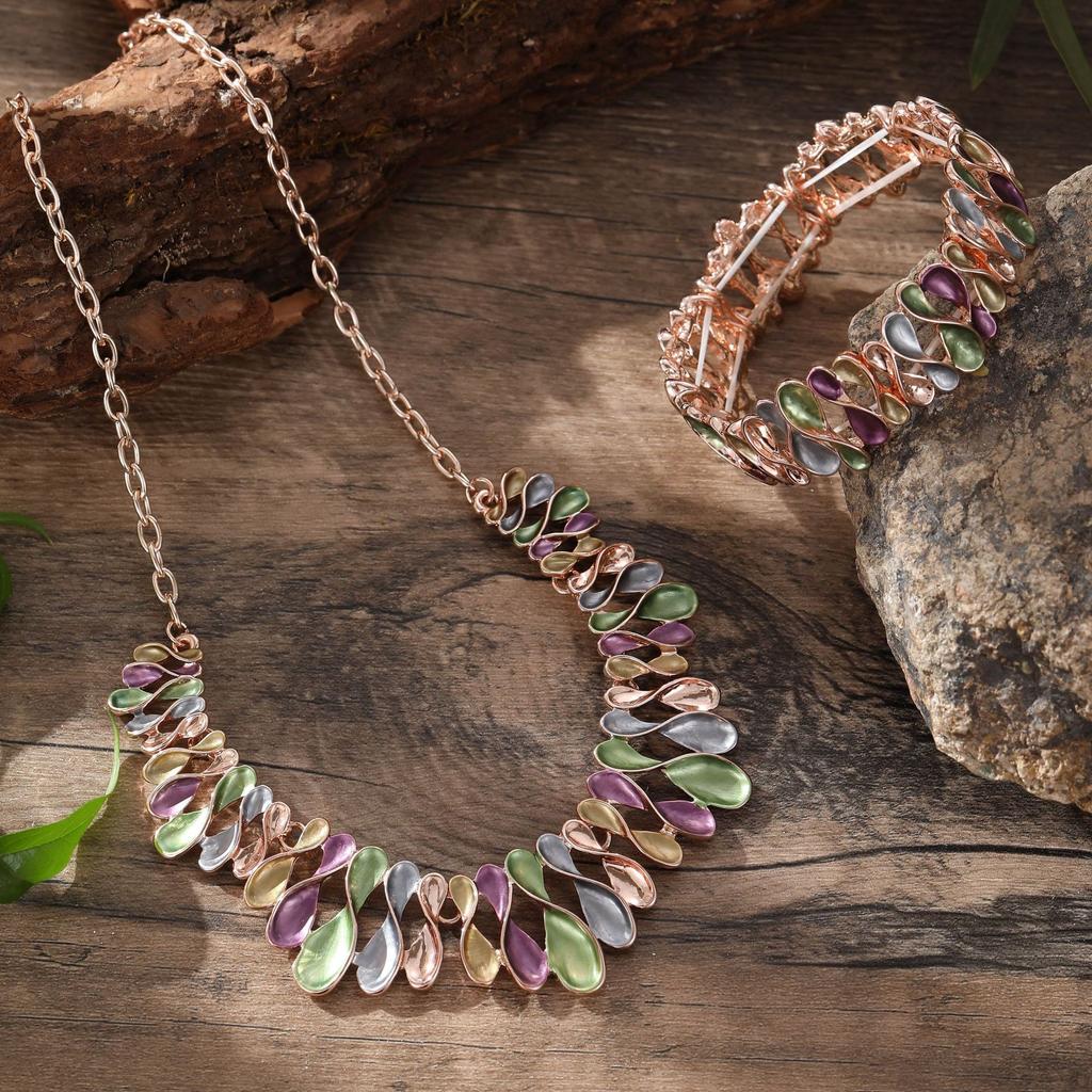 Neues Farböl-Gemälde geometrisches Blumenarmband Halskette Set, modische und hochwertige Damen-Bankett-Accessoires