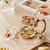 Clear Glass Tea Cup Set with Lid Spoon and Tray, Butterfly Cup Service for Breakfast Beverage and Household Use